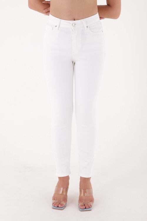 Yüksek Bel Comfort Slim Bilek Boy Kot Pantolon 896-50B(30-36) Beyaz