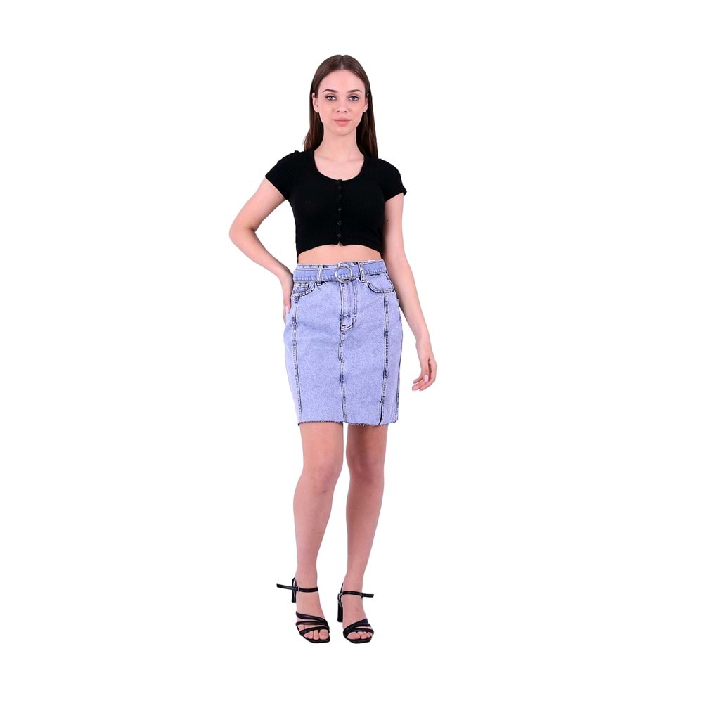 Denim Skirt with Front Sewing and Slash 100 - 08 (Snow Light Blue)