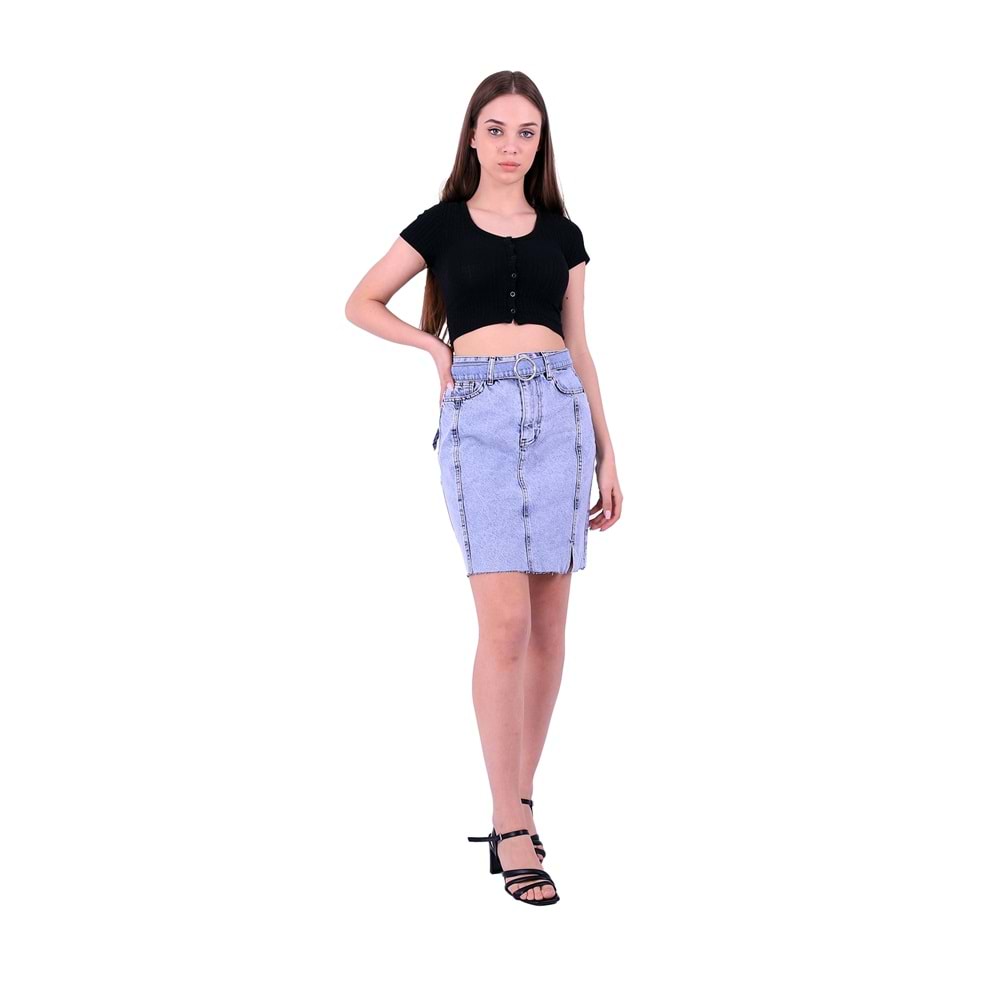 Denim Skirt with Front Sewing and Slash 100 - 08 (Snow Light Blue)