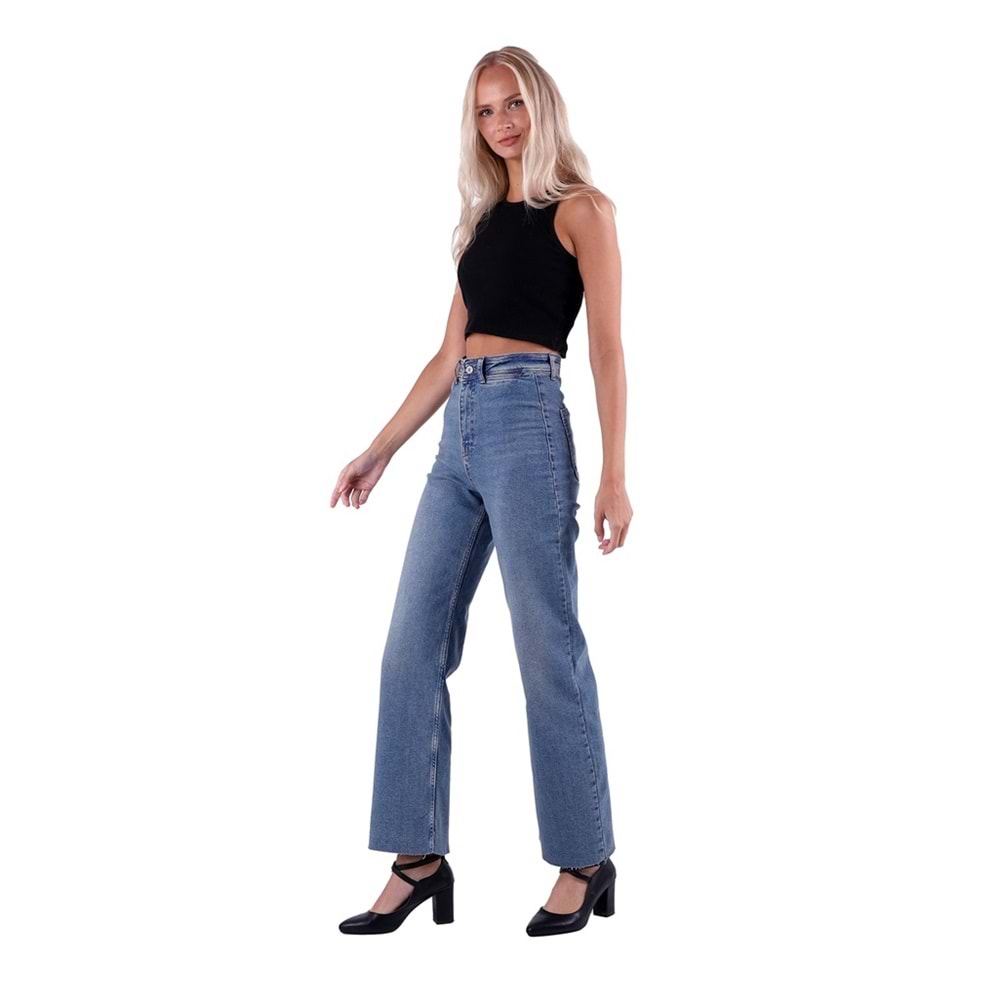 Wide Leg Palazzo Relaxed Jean with Decorative Front Pockets 1710 - 02 (Dark Tinted Denim)