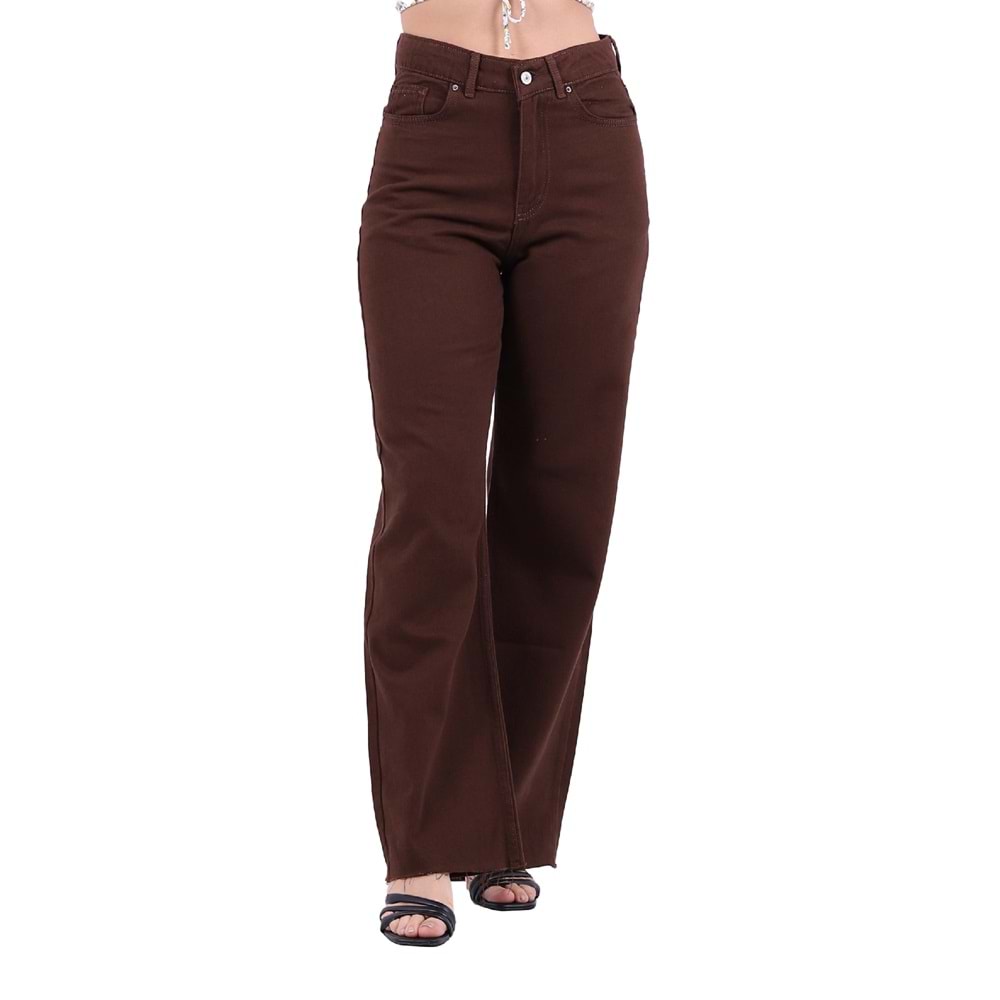 Wide Leg Relaxed Jean with Fringe Ending 1740 - 78 (Brown)