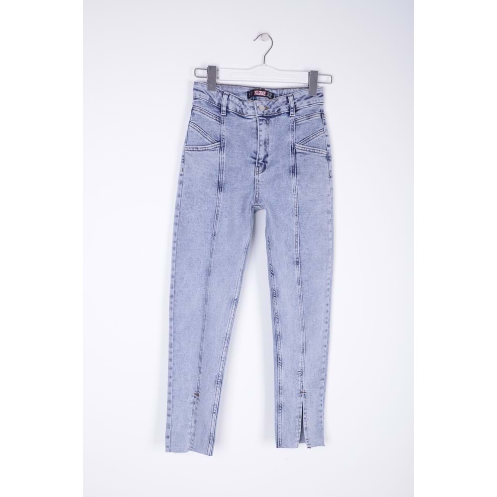 High Rise Mom Jean With Slit in Leg Front 1743 - 08 (Snow Light Blue)