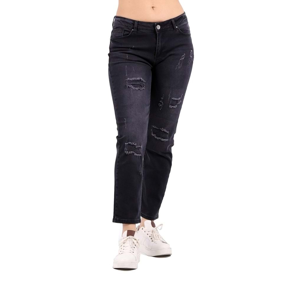 Regular Rise Boyfriend Jean with Patches and Laser Traces 899 - 03 (Anthracite Denim)