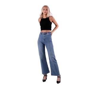 Wide Leg Palazzo Relaxed Jean with Decorative Front Pockets 1710 - 02 (Dark Tinted Denim)