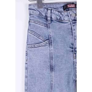 High Rise Mom Jean With Slit in Leg Front 1743 - 08 (Snow Light Blue)