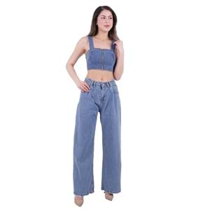 Palazzo Relaxed Jean with Pleated in Front 914 - 06 (Middle Blue Denim)